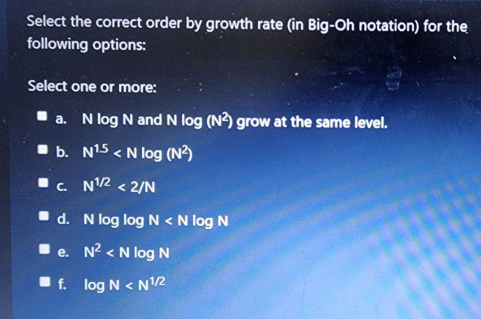 Data strcttures Select the correct order by
