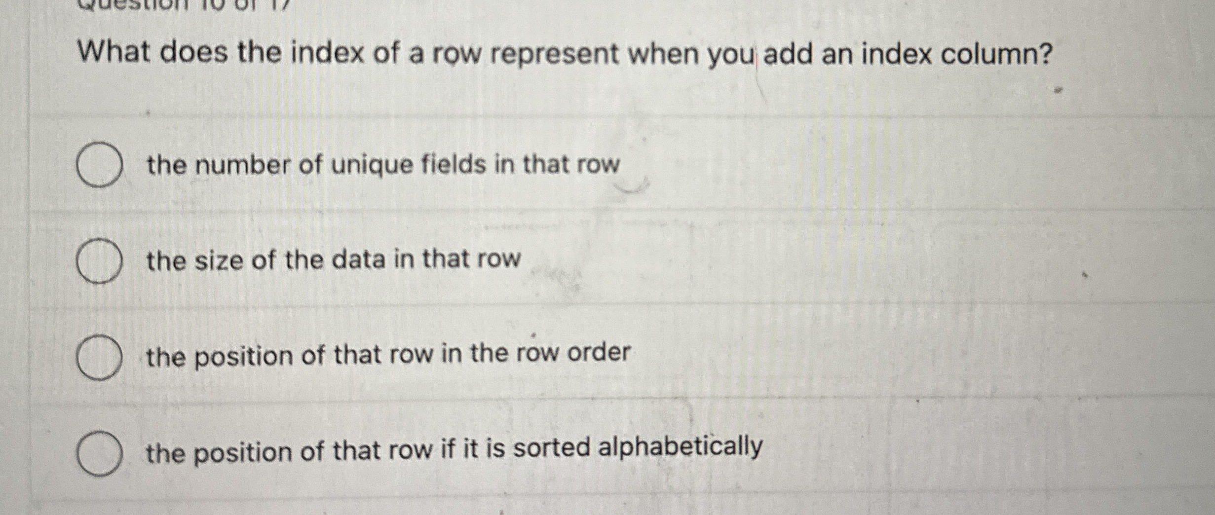 What does the index of a row represent when you