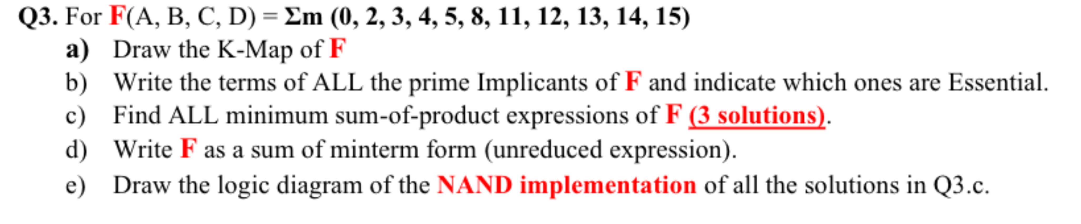 a ) Draw the K - Map of F b ) Write the terms of