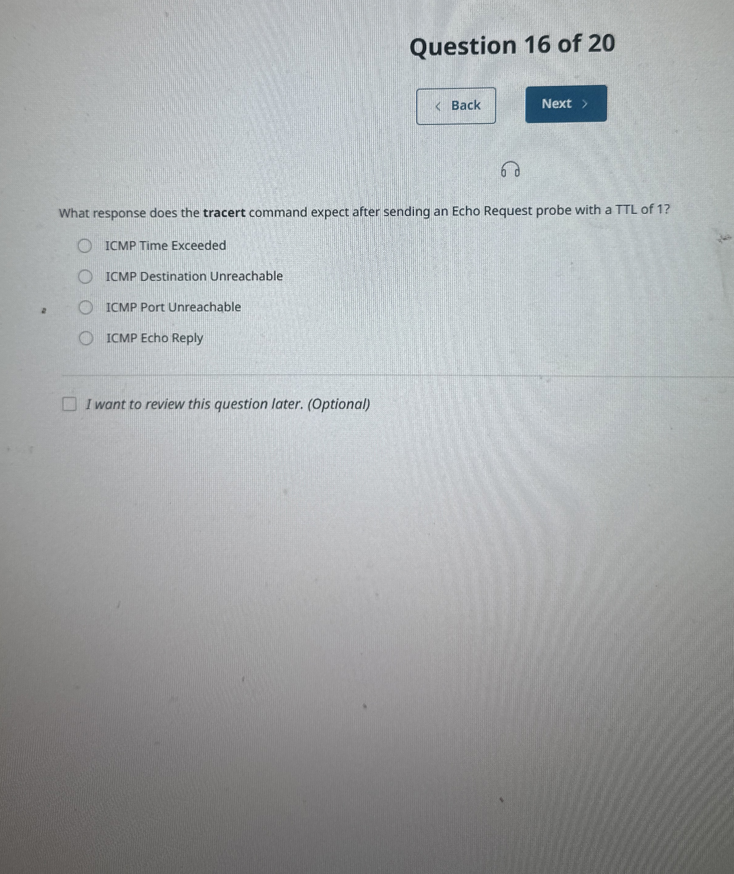 Question 1 6 of 2 0 Back 6 0 What response does