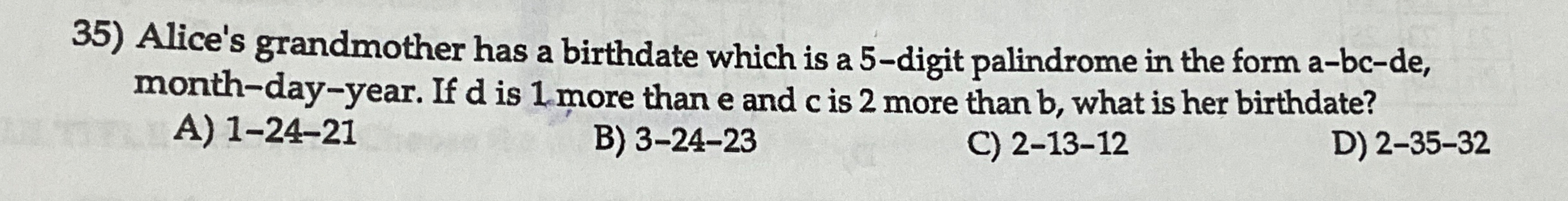 Alice's grandmother has a birthdate which is a 5