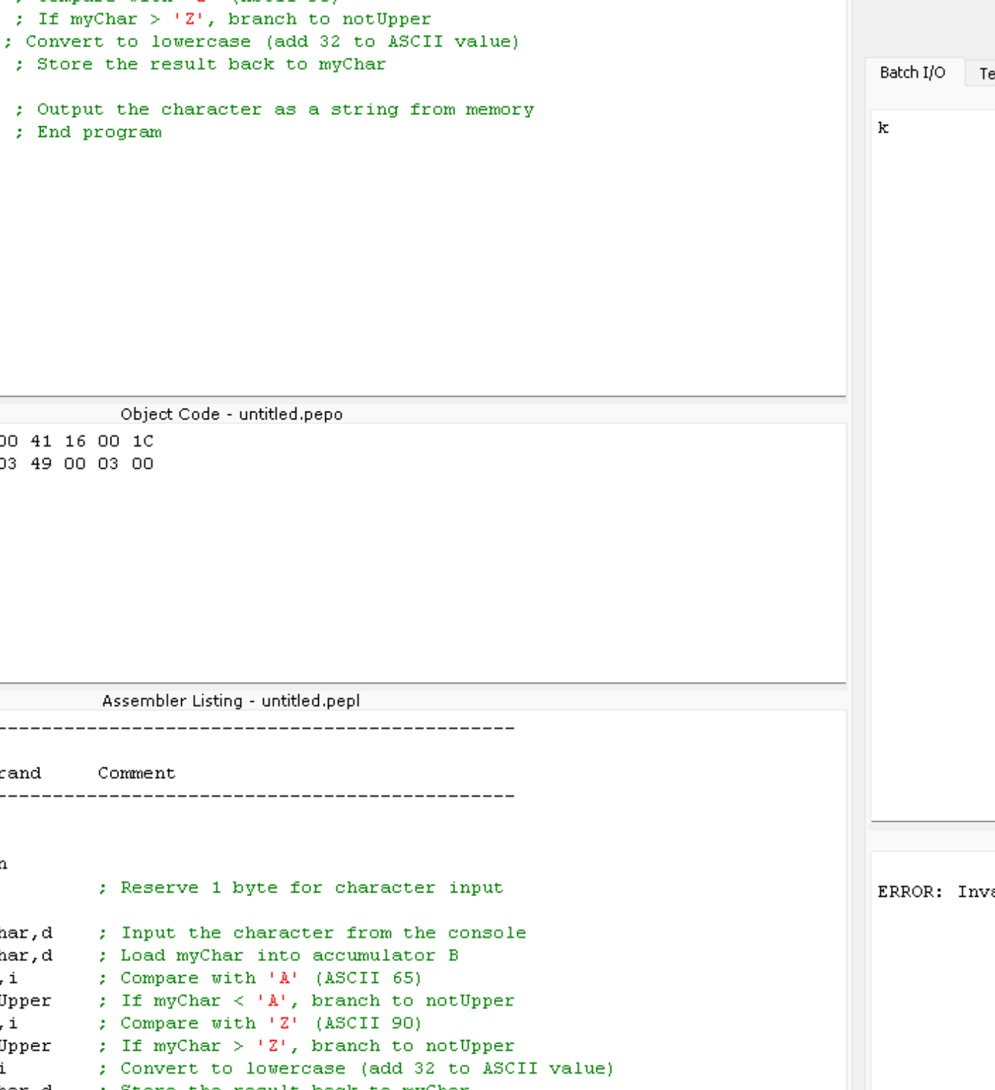 ` ` ` ; If myChar > ' Z ' , branch to notUpper ;