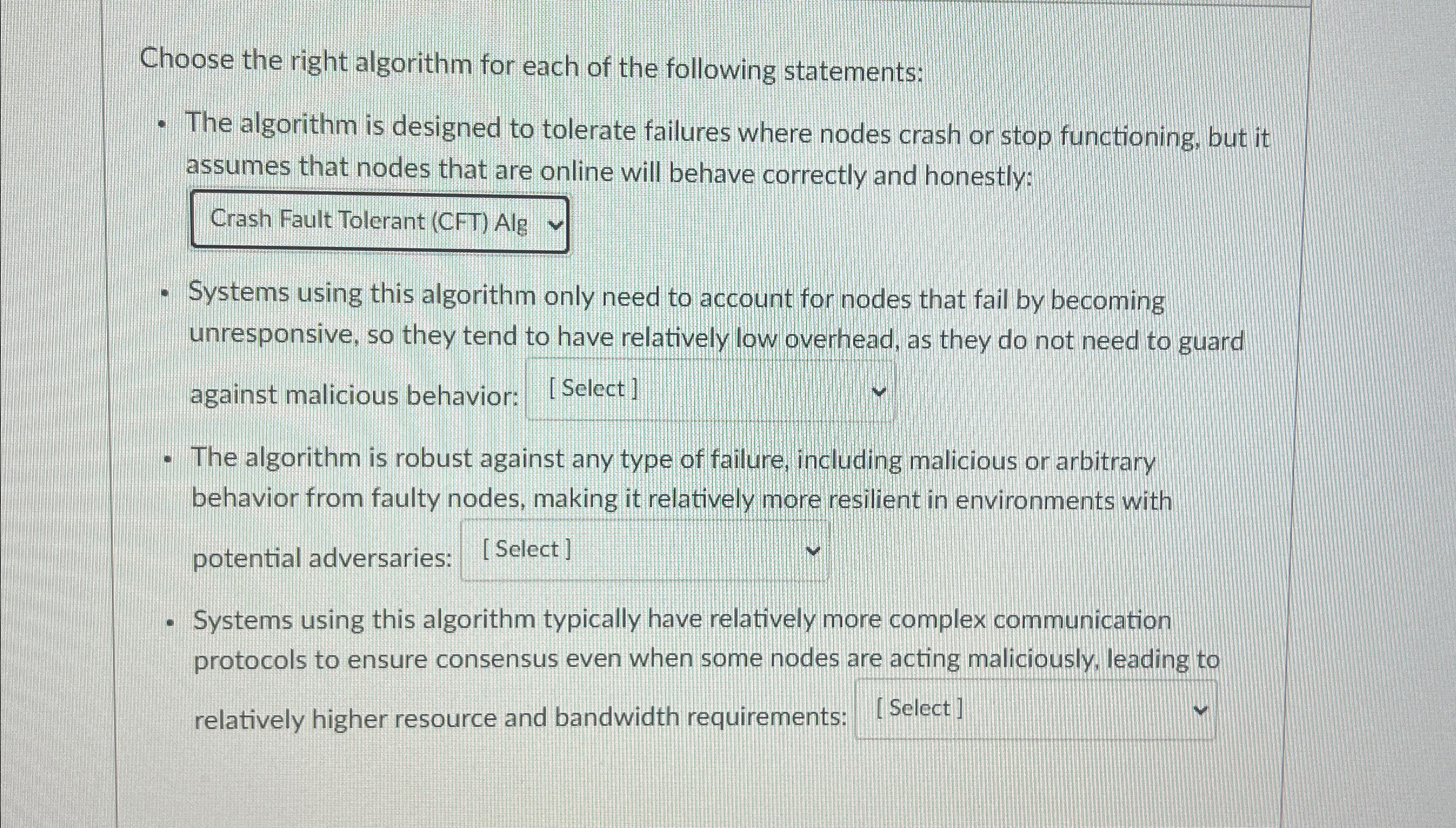 Choose the right algorithm for each of the