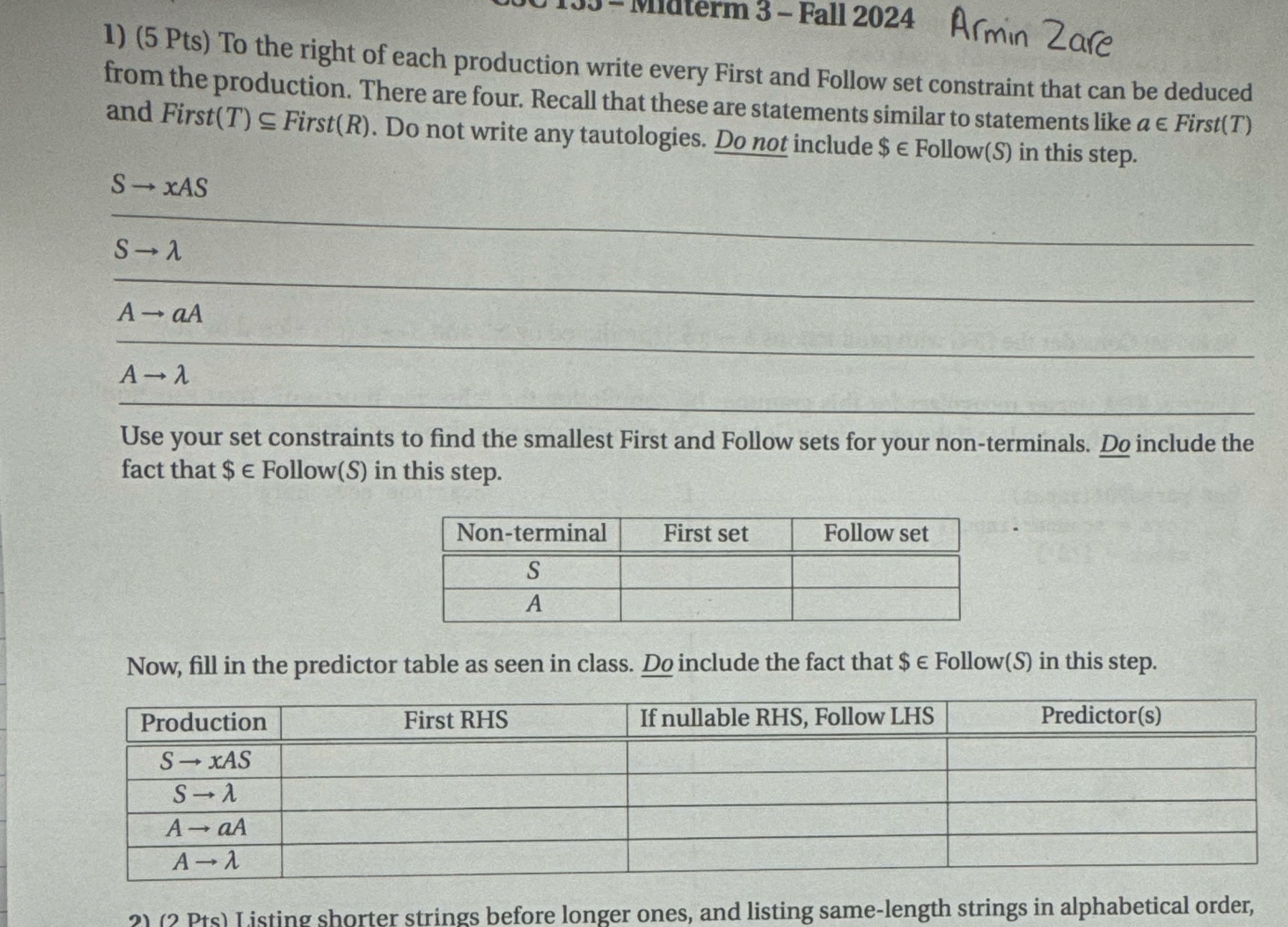 Armin Zare ( 5 Pts ) To the right of each