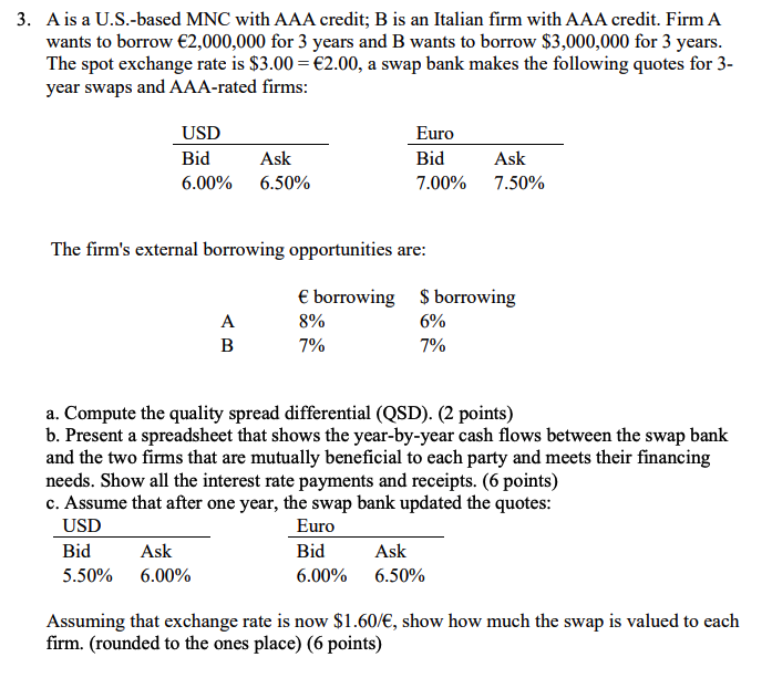 please help 3. A is a U.S.-based MNC with AAA