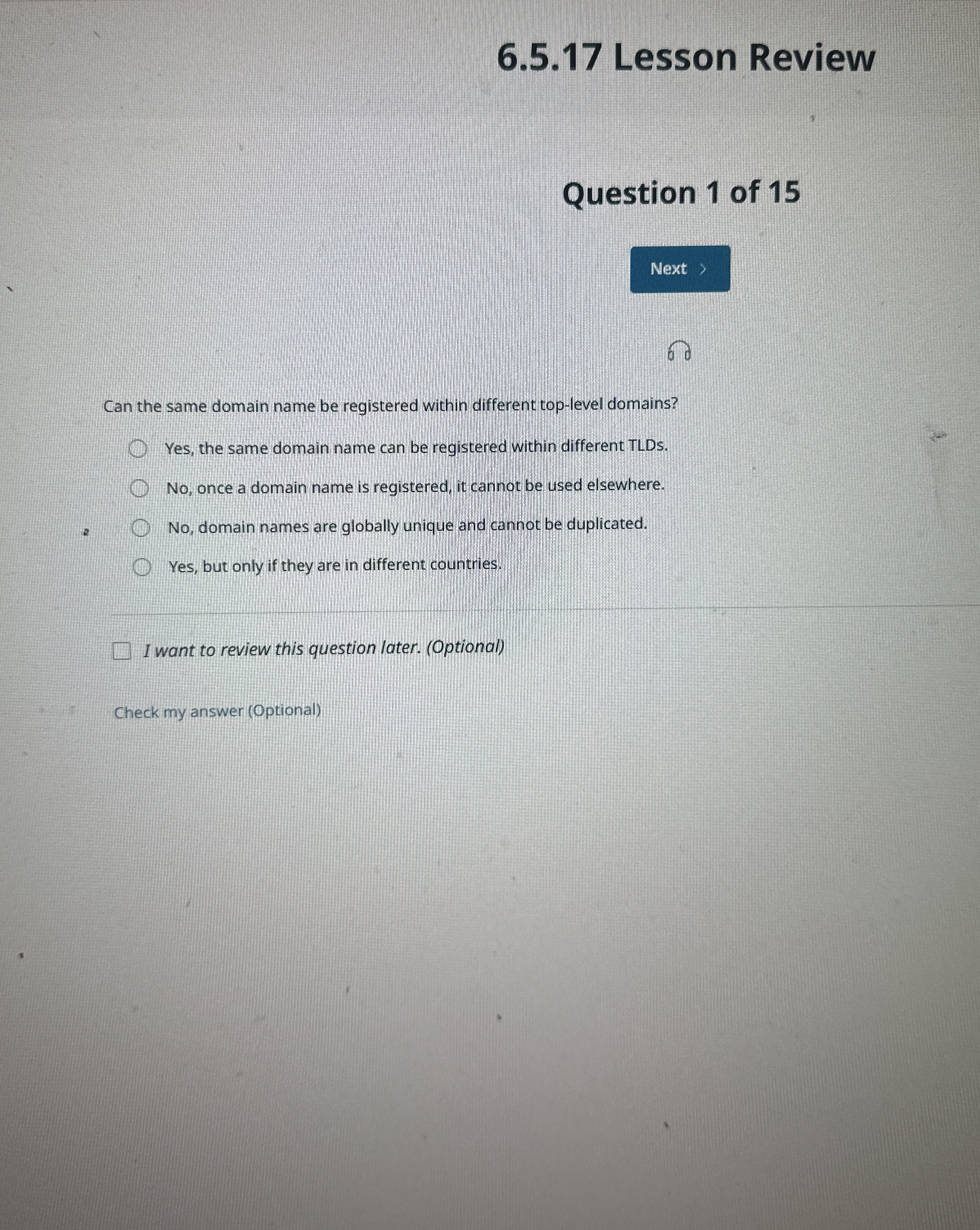 6 . 5 . 1 7 Lesson Review Question 1 of 1 5 Next