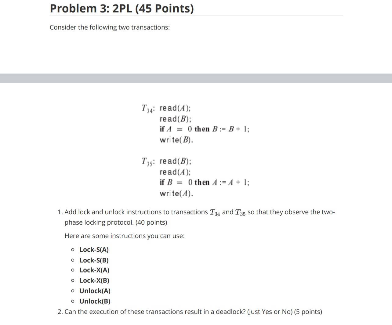 Problem 3 : 2 PL ( 4 5 Points ) Consider the