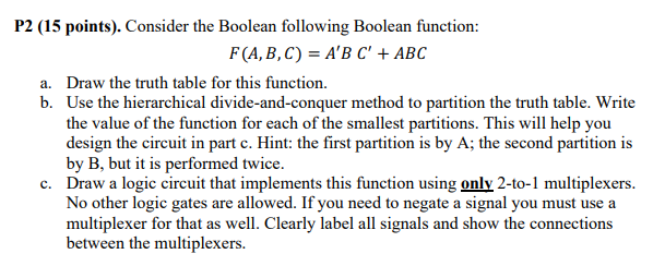 P 2 ( 1 5 points ) . Consider the Boolean
