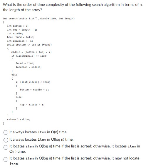 What is the order of time complexity of the