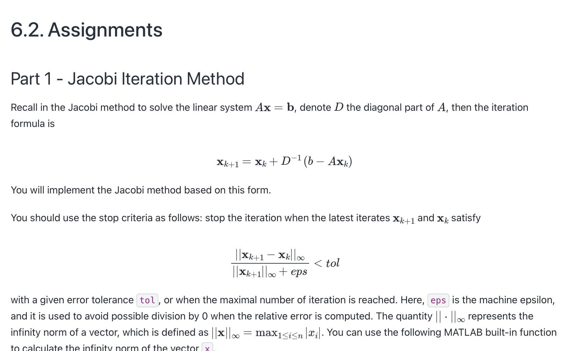 Part 1 - Jacobi Iteration Method Recall in the