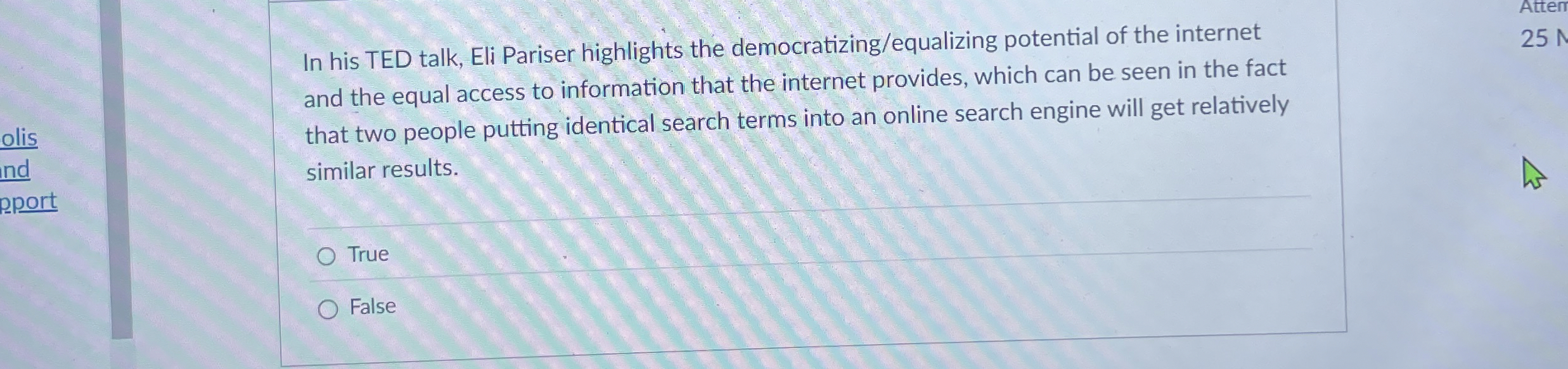 In his TED talk, Eli Pariser highlights the