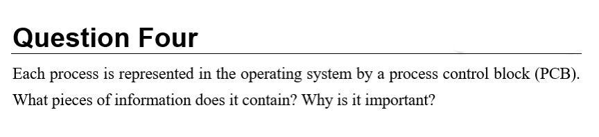Q: Each process is represented in the operating