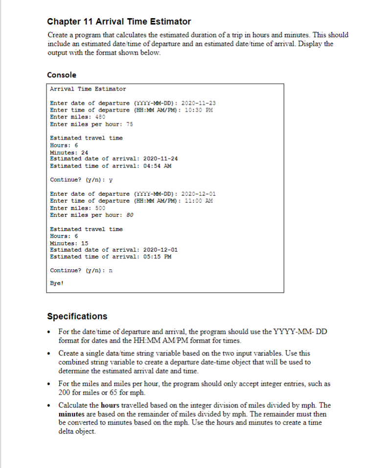 Chapter 1 1 Arrival Time Estimator Create a