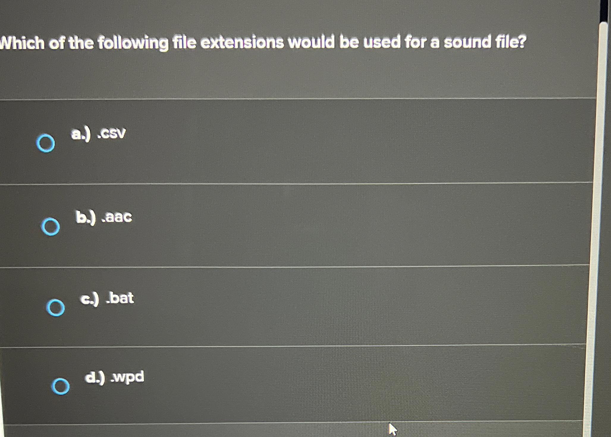 Which of the following file extensions would be