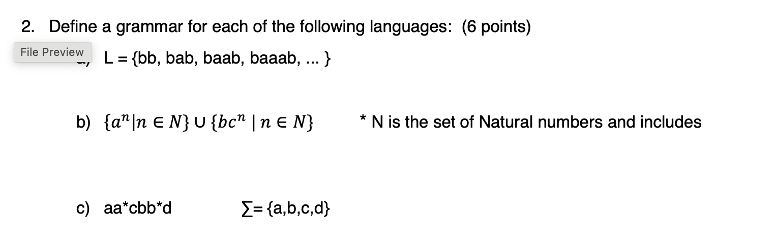 Question 2 : Define a Grammar for Each