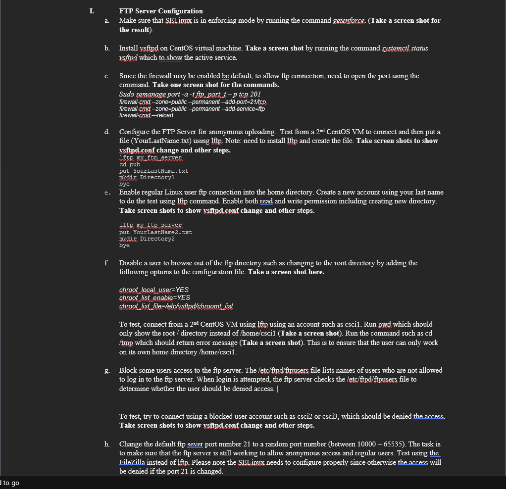 I. FTP Server Configuration a . Make sure that