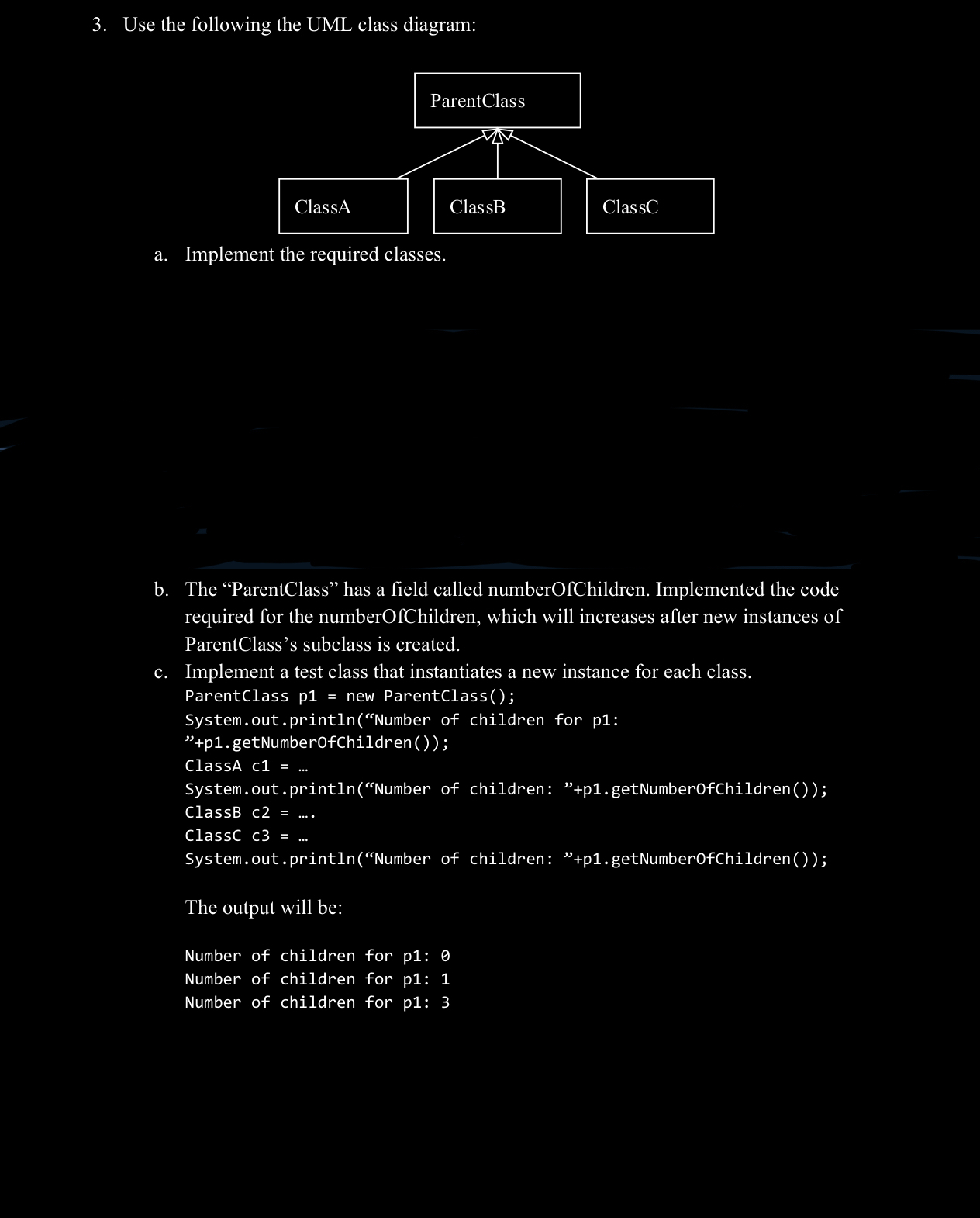 b . The "ParentClass" has a field called