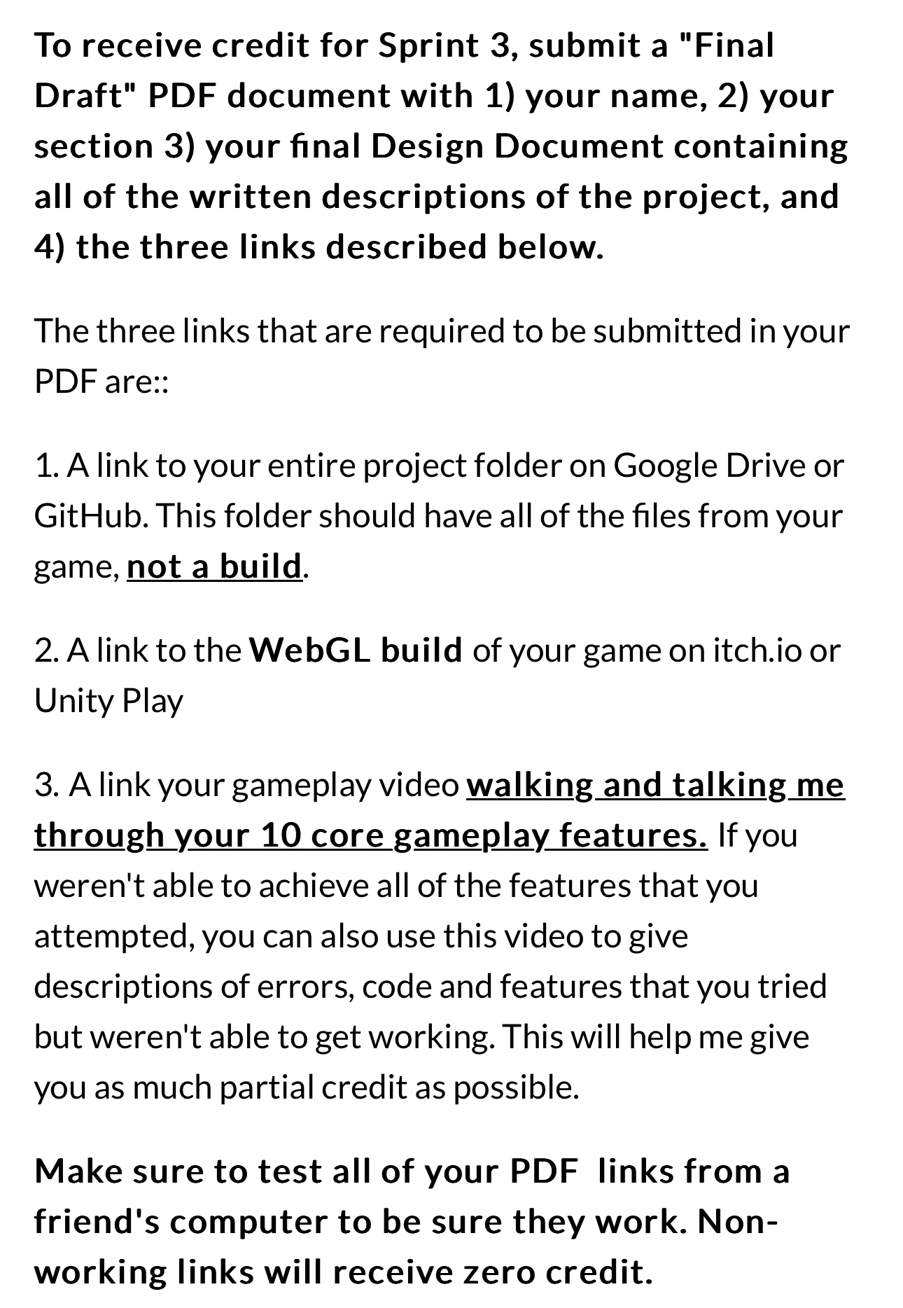 To receive credit for Sprint 3 , submit a "Final