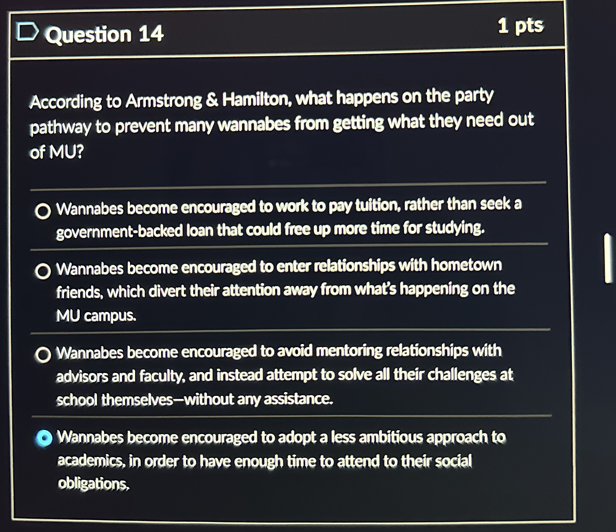 Question 1 4 1 pts According to Armstrong &