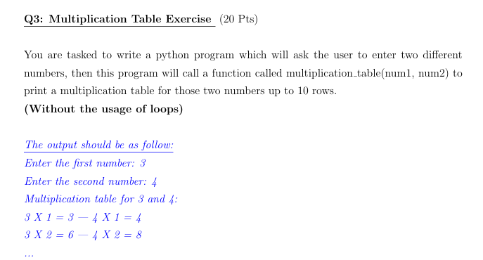 Multiplication Table Exercise You are tasked to