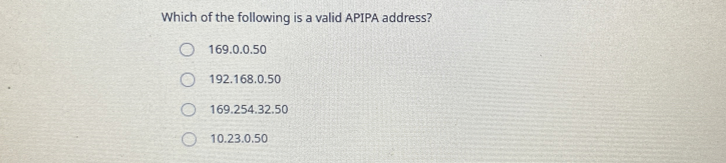 Which of the following is a valid APIPA address?