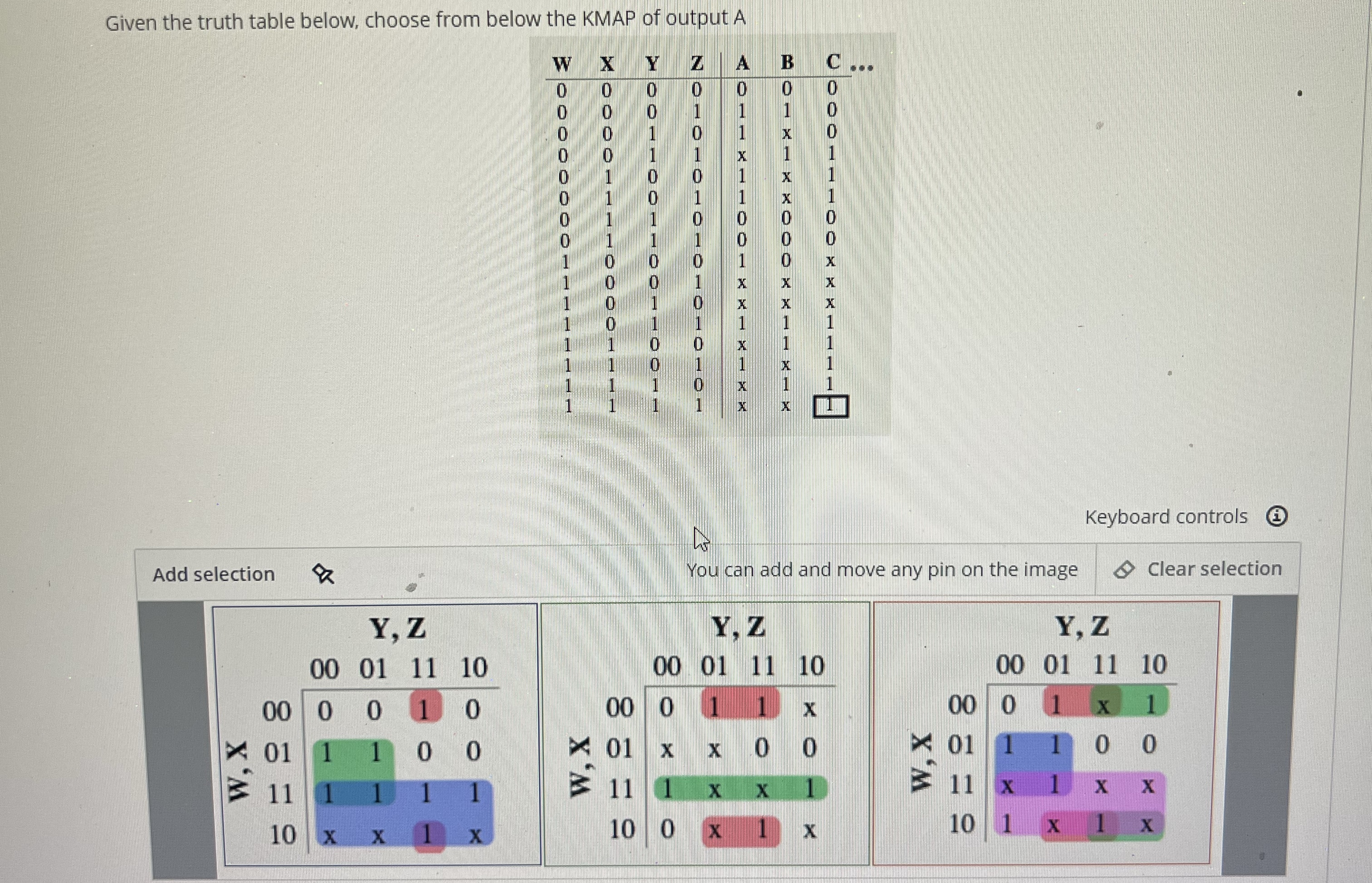 Given the truth table below, choose from below