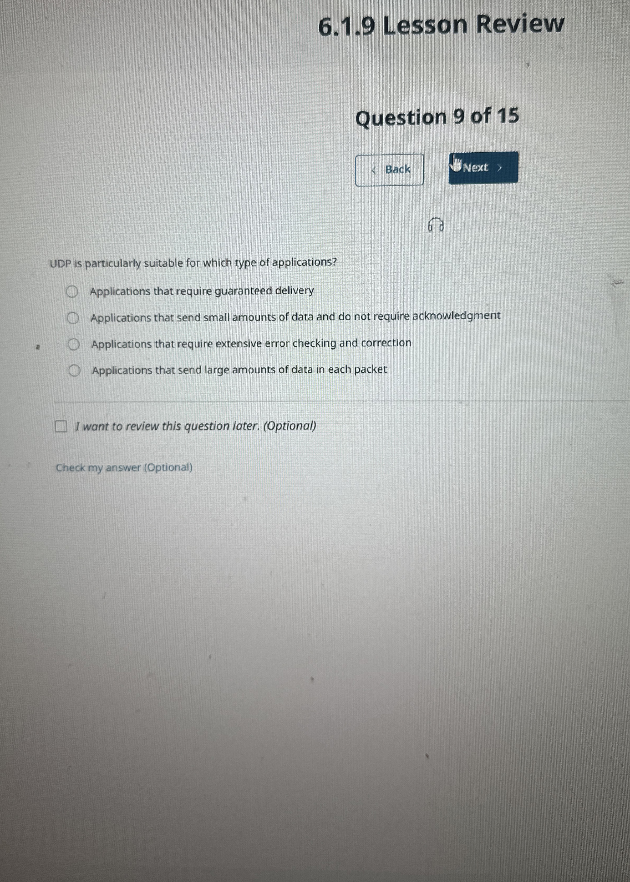 6 . 1 . 9 Lesson Review Question 9 of 1 5 Back