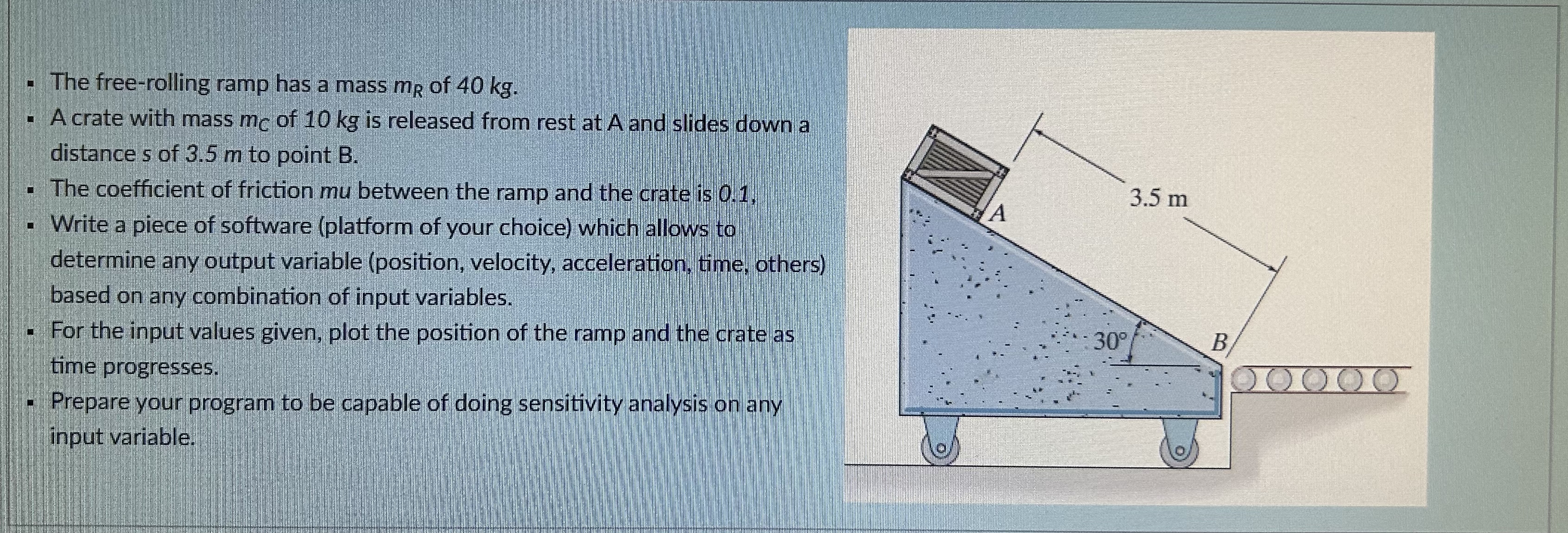 The free - rolling ramp has a mass m R of 4 0 kg
