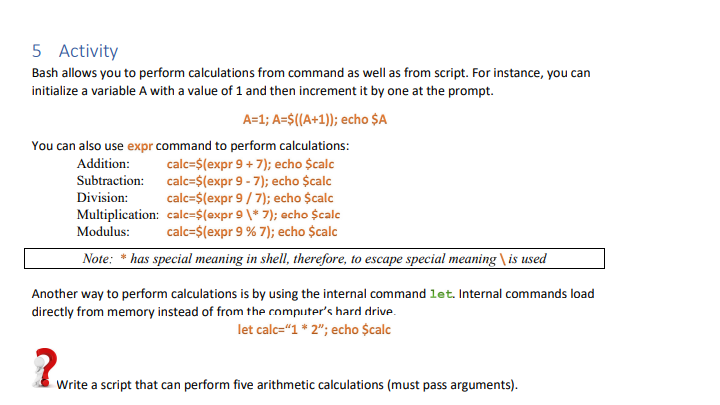 Please Write a linux script that can perform five