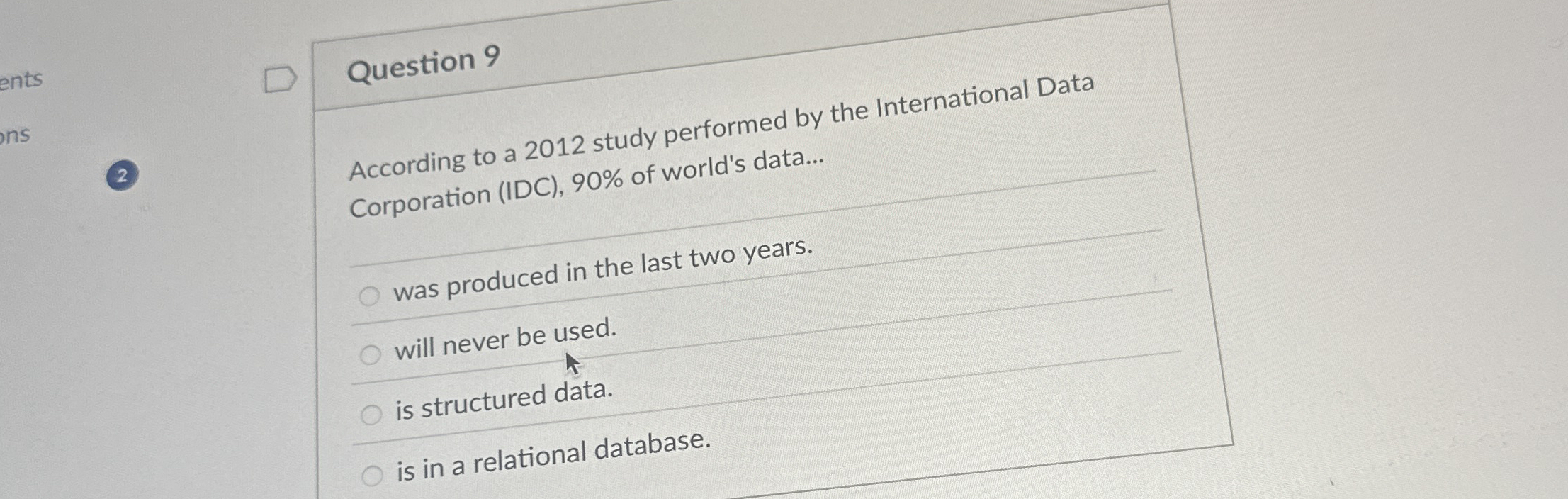 Question 9 2 According to a 2 0 1 2 study