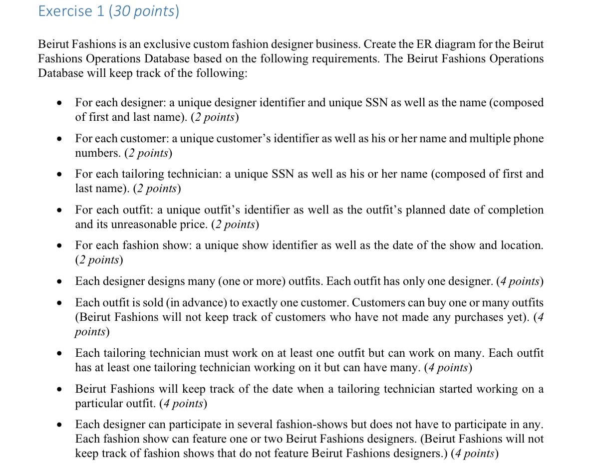 Exercise 1 ( 3 0 points ) Beirut Fashions is an