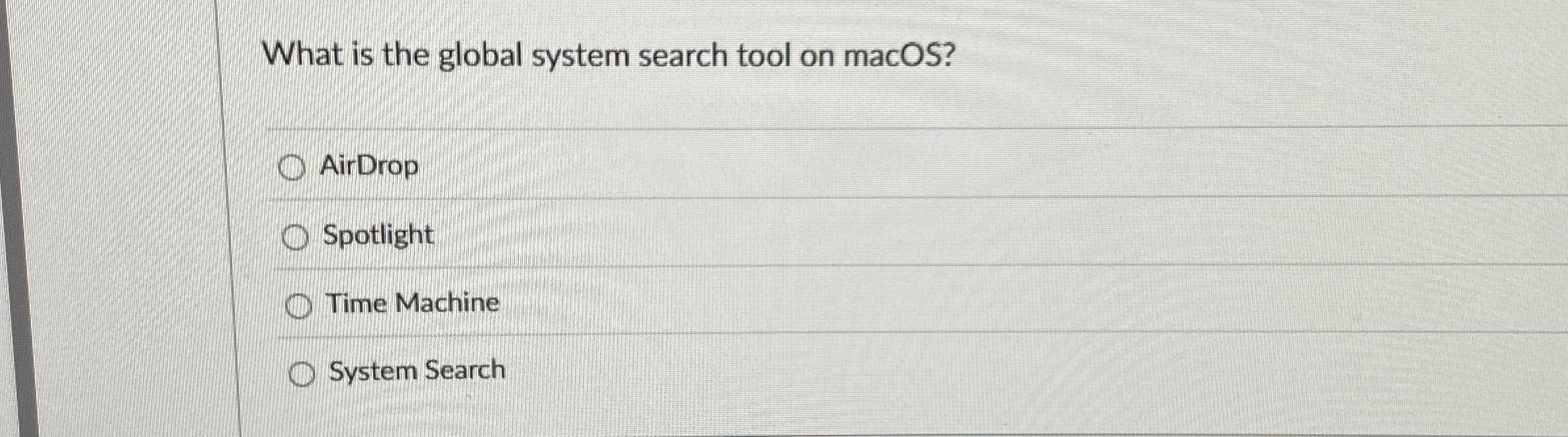 What is the global system search tool on macOS?