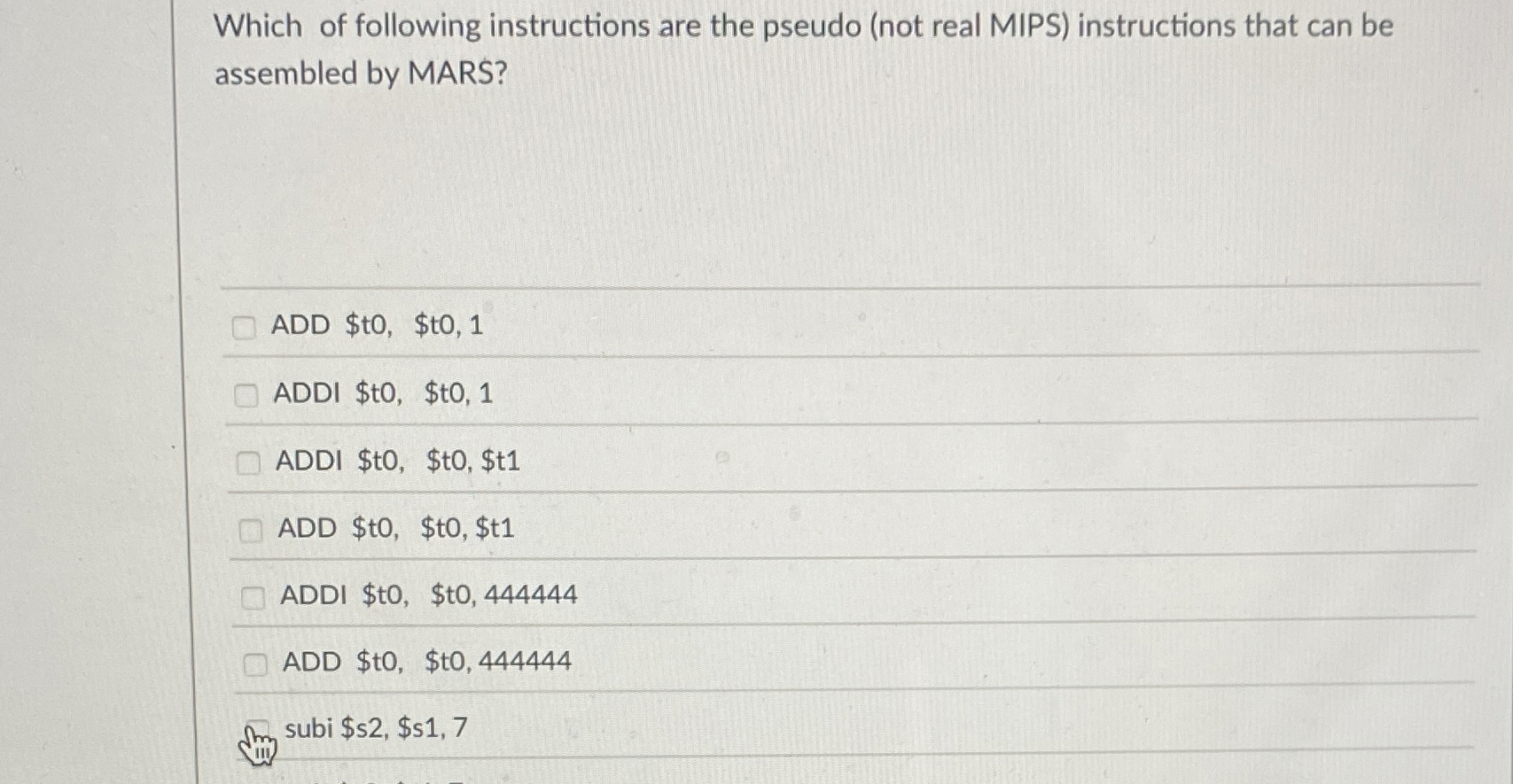 Which of following instructions are the pseudo (