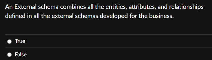 An External schema combines all the entities,