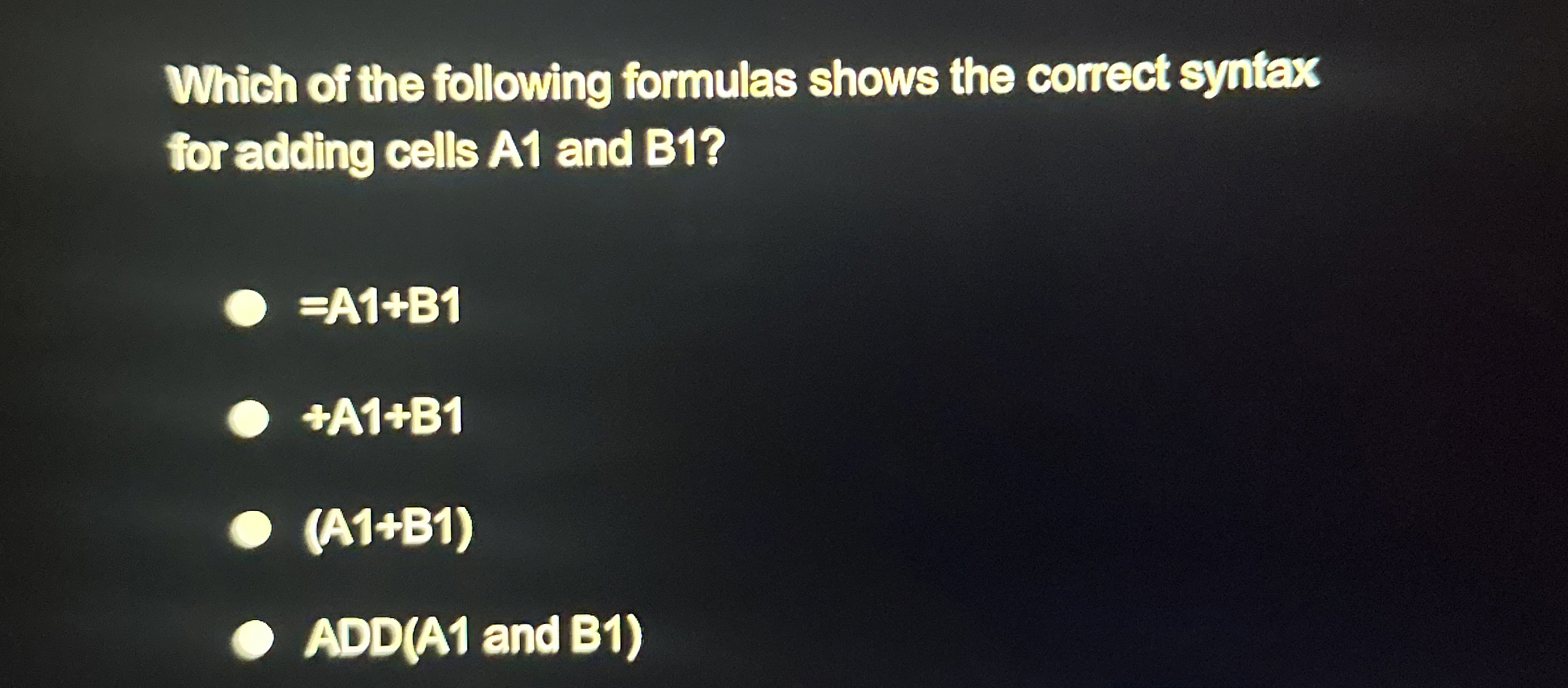 Which of the following formulas shows the correct