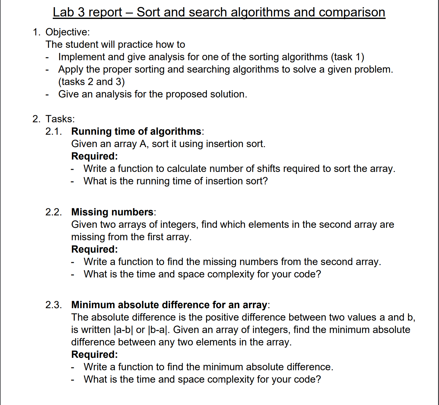 Lab 3 report - Sort and search algorithms and