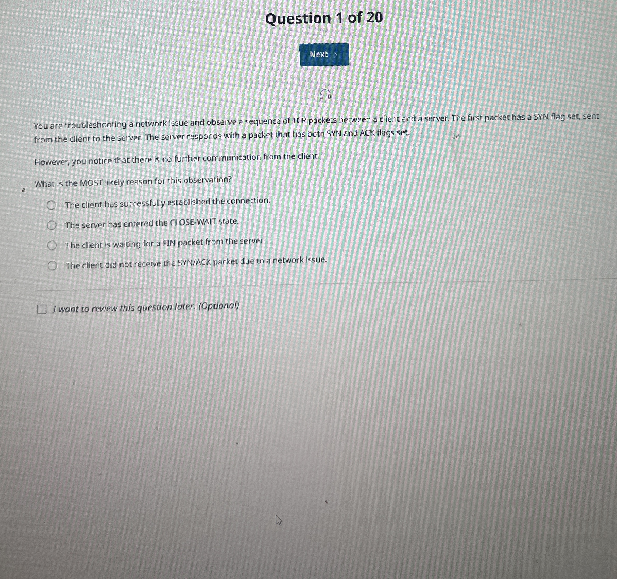 Question 1 of 2 0 6 0 You are troubleshooting a