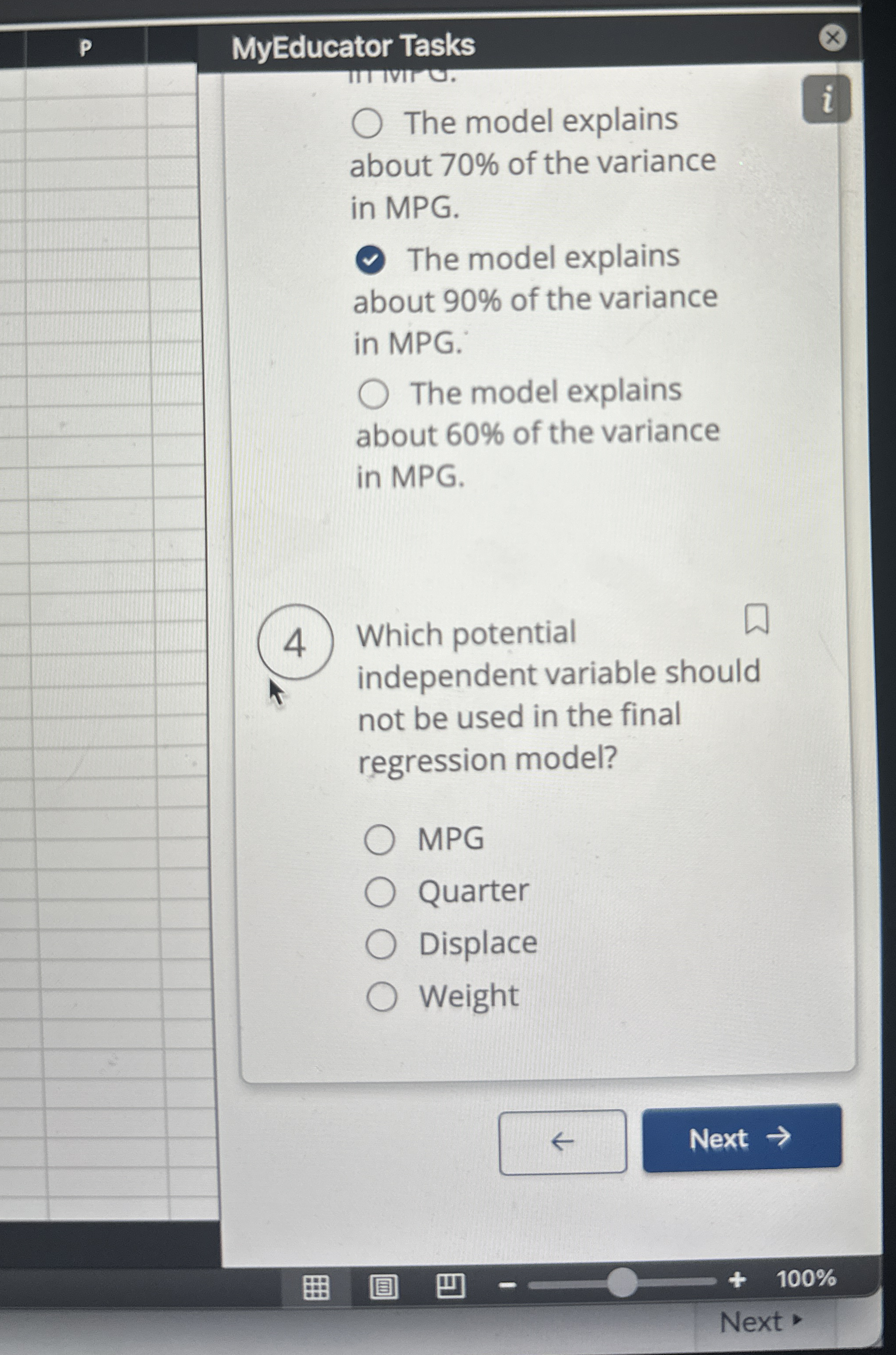 MyEducator Tasks about 7 0 % of the variance in