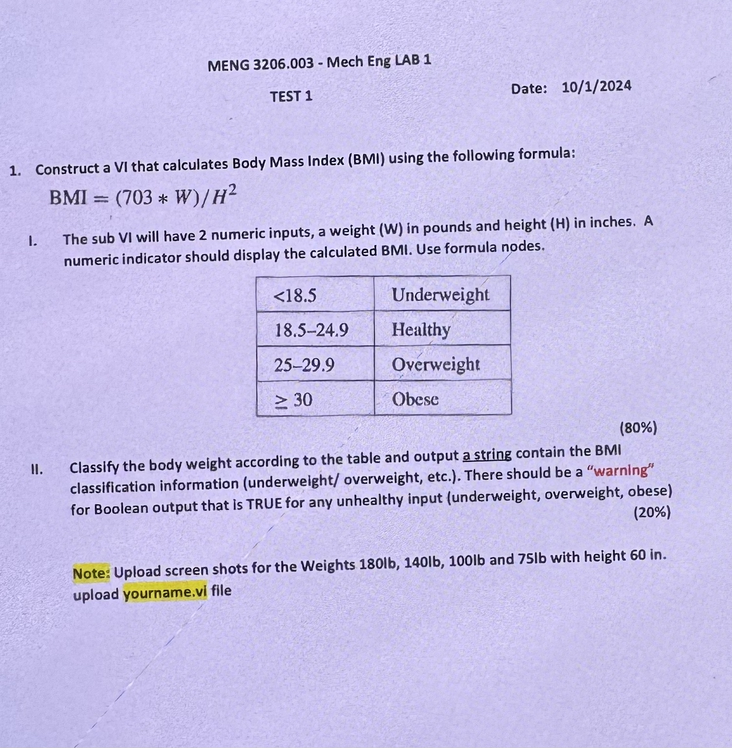 MENG 3 2 0 6 . 0 0 3 - Mech Eng LAB 1 TEST 1