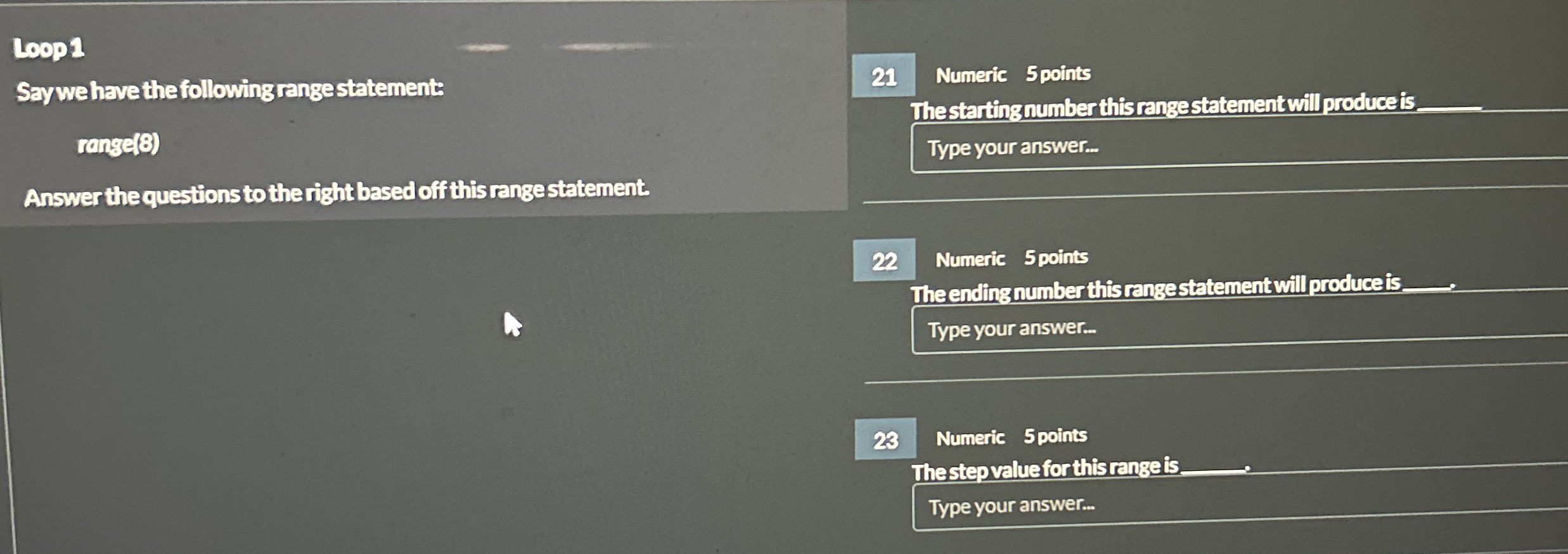 Loop 1 2 1 Numeric 5 points Saywehave the