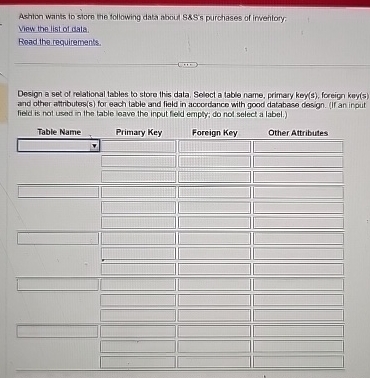 Ashtion wants to store the following dala about