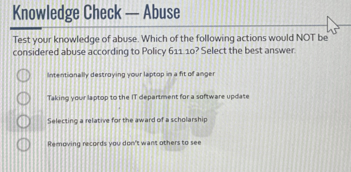 Knowledge Check - Abuse Test your knowledge of