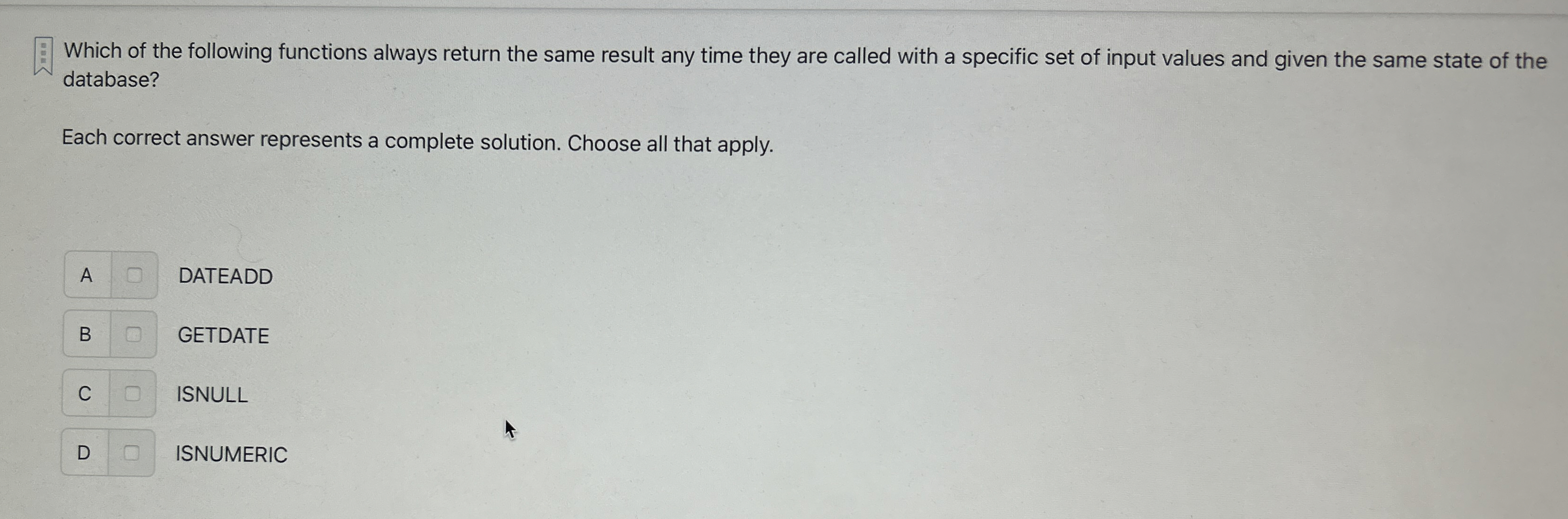 Which of the following functions always return