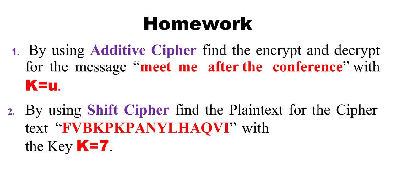 Cryptography Homework By using Additive Cipher