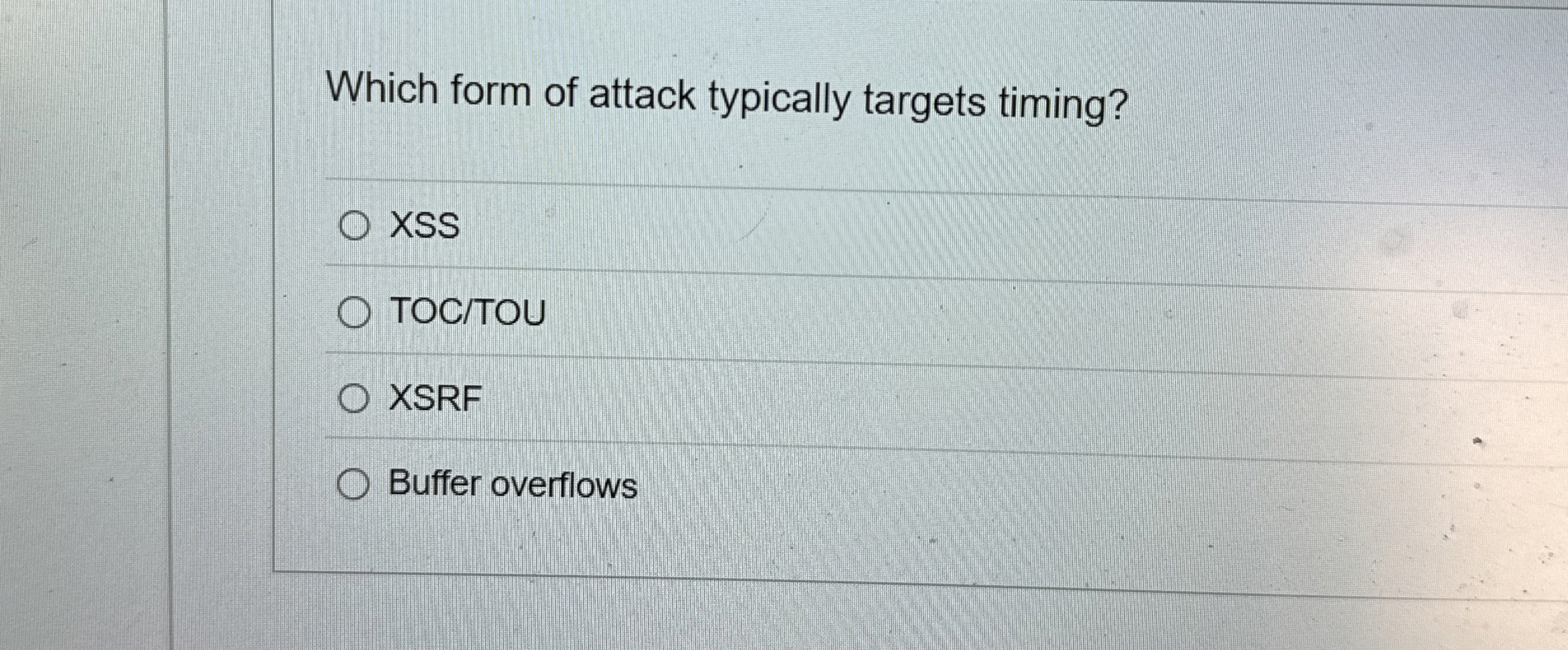 Which form of attack typically targets timing?