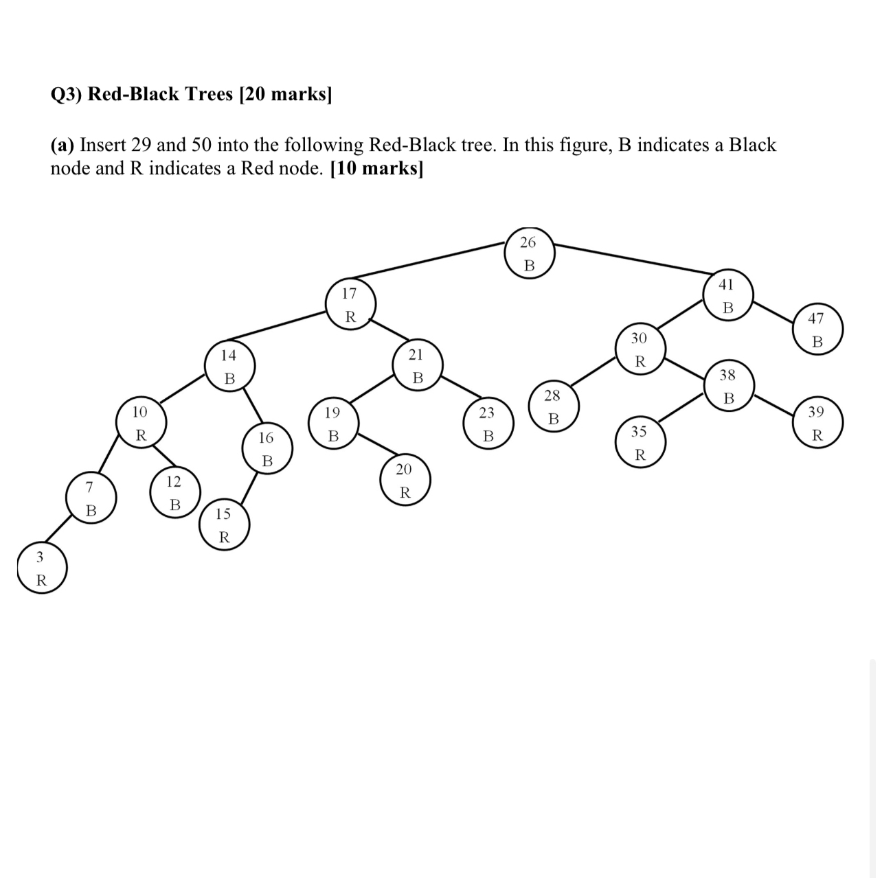 Q 3 ) Red - Black Trees [ 2 0 marks ] ( a )