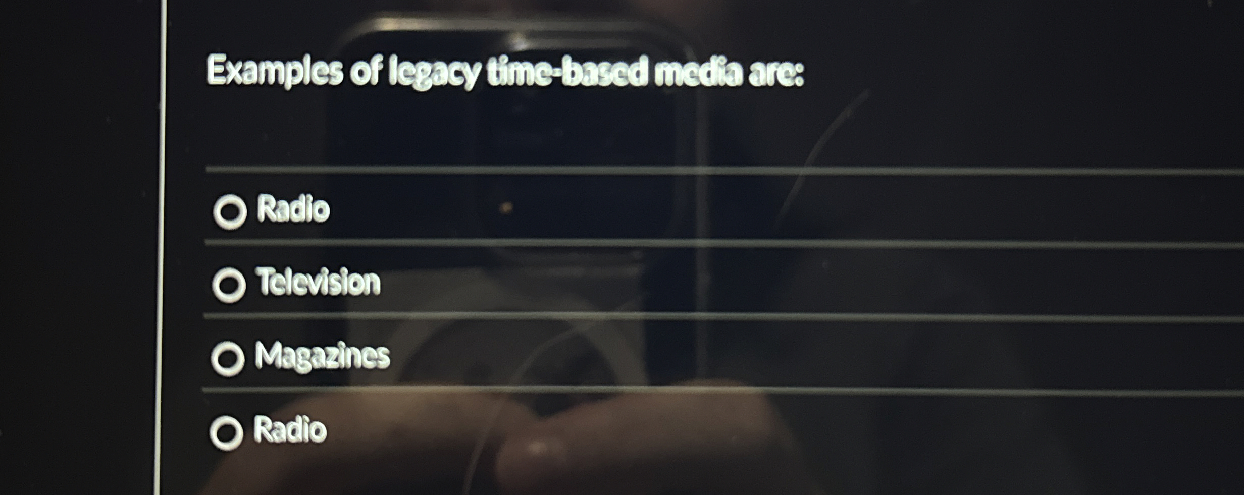 Examples of legnoy time - based mectia are: Radio