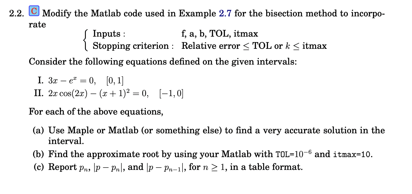 2 . 2 . C Modify the Matlab code used in Example