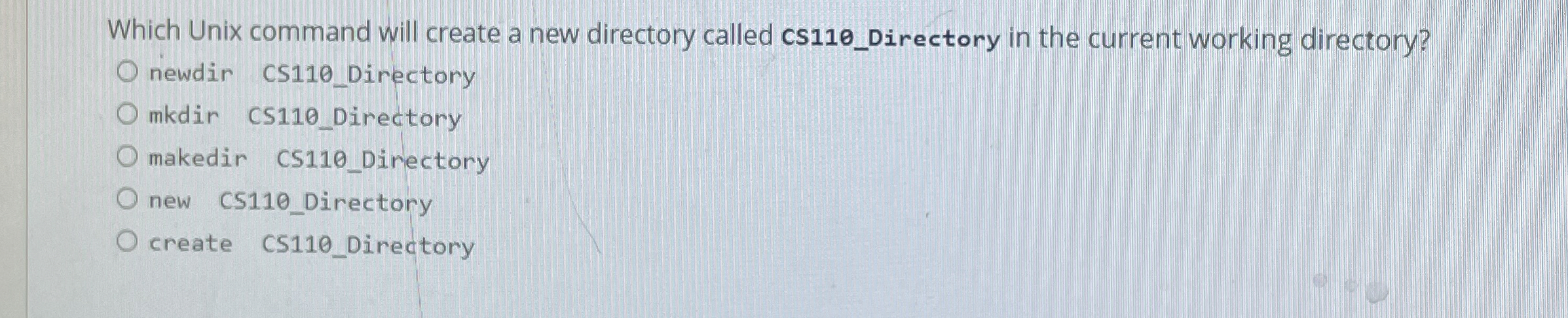 Which Unix command will create a new directory