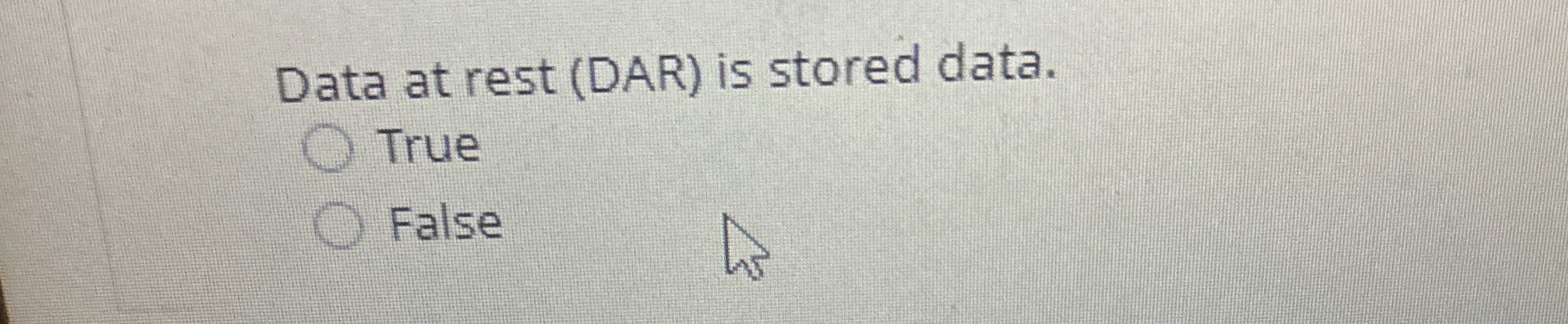 Data at rest ( DAR ) is stored data. True False